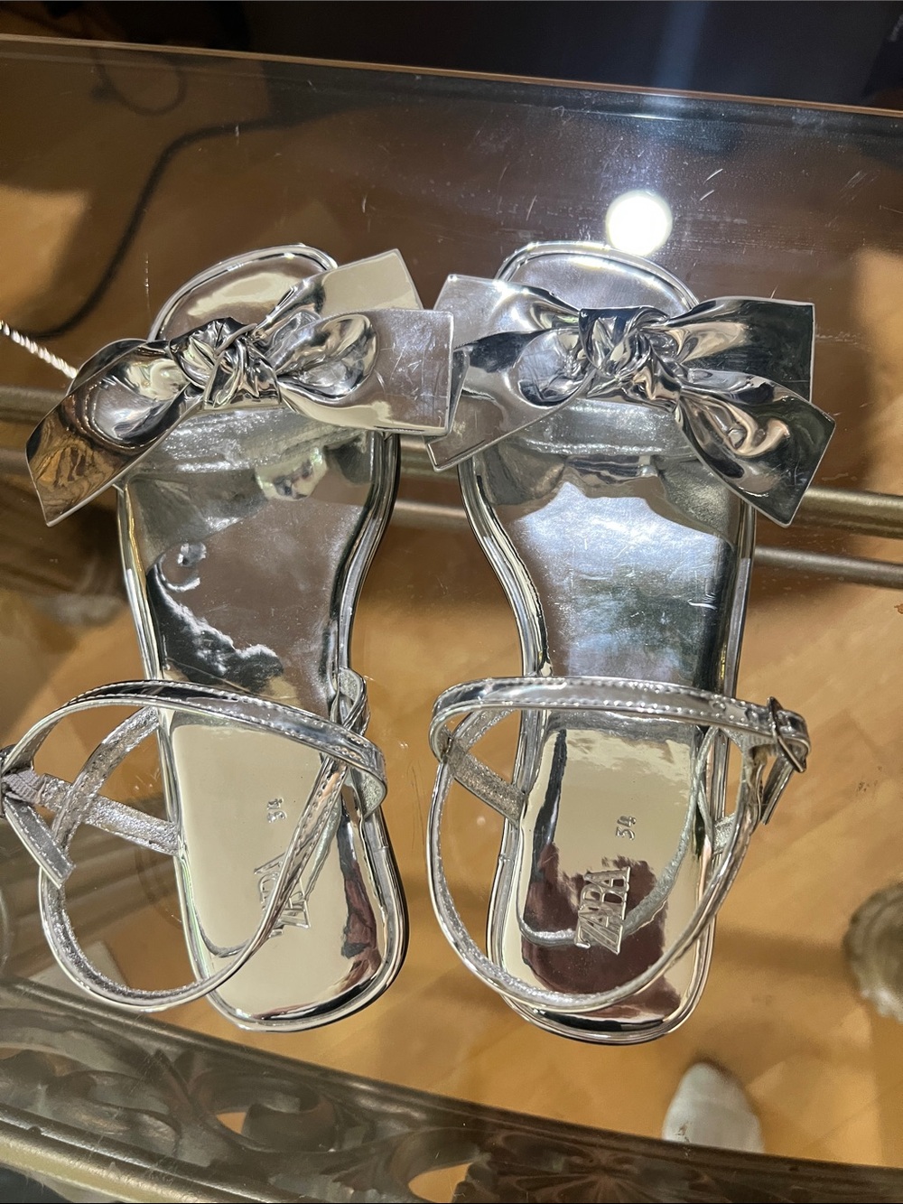 Zara Silver Bow Strap Sandals